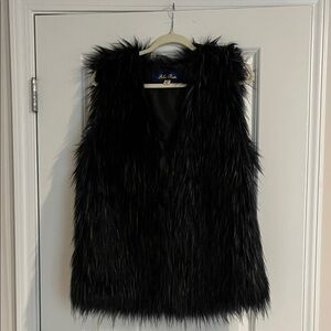 Black and BlueFaux Fur Vest